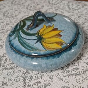 Vintage MCM Bitossi Londi Signed Italy AQUA Blue Gilt Lidded Pottery Dish